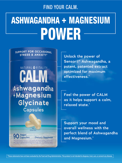 CALM Ashwagandha Magnesium Glycinate, 90 Vegetarian Capsules
