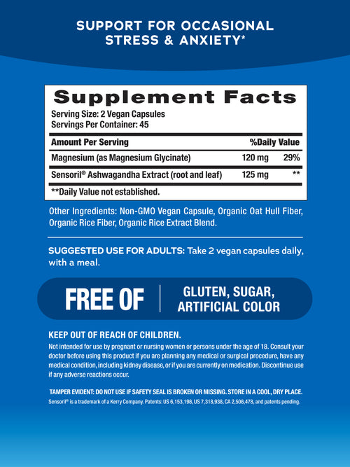 CALM Ashwagandha Magnesium Glycinate, 90 Vegetarian Capsules