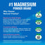Infographic stating #1 MAGNESIUM POWDER BRAND, VEGAN, CERTIFIED R.A.W., CERTIFIED C.L.E.A.N., NON GMO, Award-Winning Quality.