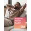 A man relaxing on a couch with a graphic stating 'Supports Muscle Health*' and 'NATURAL VITALITY CALM'.