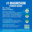 Infographic showcasing top magnesium powder brand. Highlights simplicity, vegan, raw, clean, and non-GMO certifications.
