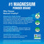 Infographic showing #1 Magnesium Powder as trusted, award-winning, Vegan, Certified Raw, Certified Clean, Non GMO Project Verified.