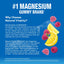 Product highlights graphic stating #1 Magnesium Gummy Brand. Promotes relaxation, calm, and healthy magnesium with Glycinate & Citrate.