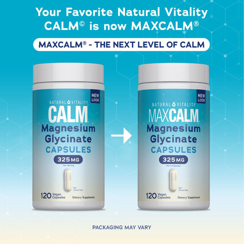 MAXCALM Magnesium Glycinate, 325 mg, 120 Vegan Capsules - Natural Vitality