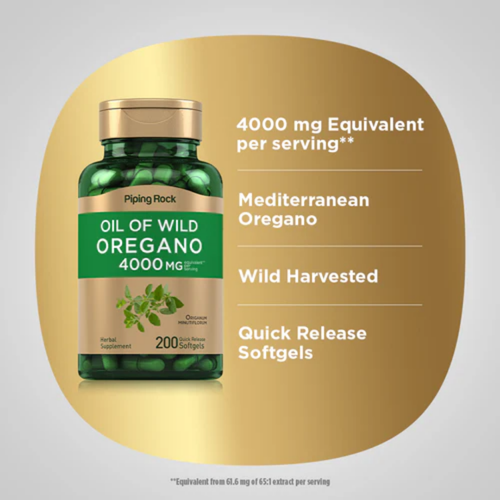 Oil of Oregano, 4000 mg (per serving), 200 Quick Release Softgels, 2  Bottles
