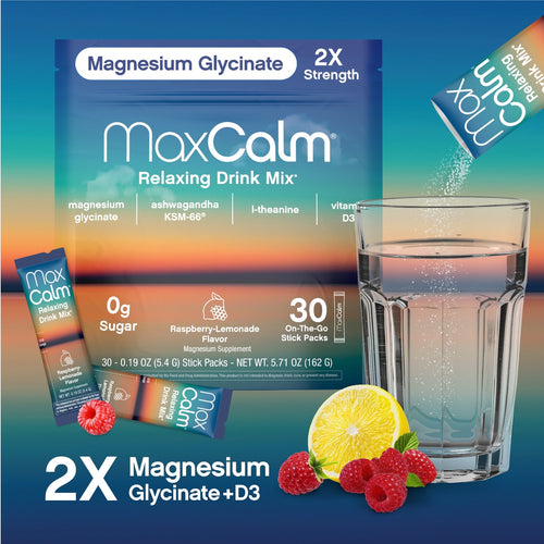 MaxCalm Relaxing Drink Mix Raspberry-Lemonade, 30 Stick Packs