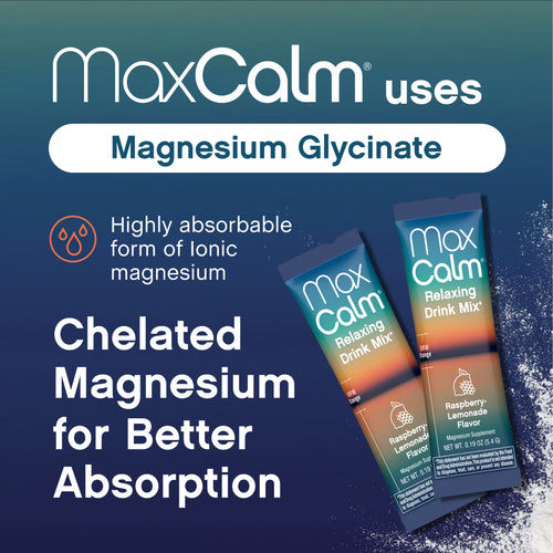MaxCalm® Relaxing Drink Mix* Magnesium Glycinate Raspberry-Lemonade, 30 Stick Packs