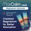 Max Calm Raspberry Lemonade Relaxing Drink Mix packs with Magnesium Glycinate for improved absorption.