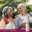 Lifestyle image of two women holding yoga mats outdoors with Nature’s Reward Pueraria Mirifica bottle, graphic stating PUERARIA MIRIFICA