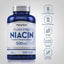 Niacin bottle with icons indicating Gluten & Wheat Free, Milk & Lactose Free, Soy Free, Non GMO, No Artificial Ingredients.