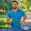 Lifestyle image of an adult jogging outdoors with a Piping Rock Flush Free Niacin 500 mg supplement bottle displayed in the bottom right corner.