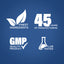 Graphic stating Finest Ingredients, 45 Years of Manufacturing, GMP Quality Product, Lab Tested
