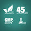 Graphic stating Finest Ingredients, 45 Years of Manufacturing, GMP Quality Product, Lab Tested