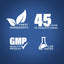 Graphic stating Finest Ingredients, 45 Years of Manufacturing, GMP Quality Product, Lab Tested