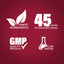 This infographic highlights finest ingredients, 45 years of manufacturing, GMP quality, and lab-tested product assurance.