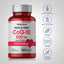 CoQ10 bottle with icons indicating Gluten & Wheat Free, Milk & Lactose Free, Soy Free, Non-GMO, No Artificial Additives, Vegetarian.