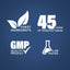 Graphic stating Finest Ingredients, 45 Years of Manufacturing, GMP Quality Product, Lab Tested