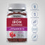 Iron Gummies bottle with icons indicating gluten, wheat, milk, lactose, soy free, NON GMO, no artificial sweeteners.