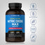 Nitric Oxide Max bottle with icons indicating gluten, wheat, milk, lactose, and soy free; non-GMO; no artificial flavors, sweeteners, preservatives.