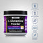 L-Glutamine Powder bottle with icons indicating Gluten & Wheat Free, Milk & Lactose Free, Soy Free, Non GMO, No Artificial Additives.