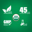 Infographic highlighting finest ingredients, 45 years of manufacturing, USDA Organic certification, GMP quality, and lab testing.