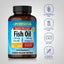 Lindberg Double Strength Fish Oil bottle with icons indicating Gluten & Wheat Free, Milk & Lactose Free, Non GMO, and No Artificial Colors, Flavors, Sweeteners & Preservatives