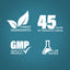Graphic stating Finest Ingredients, 45 Years of Manufacturing, GMP Quality Product, Lab Tested