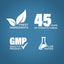 Graphic stating Finest Ingredients, 45 Years of Manufacturing, GMP Quality Product, Lab Tested