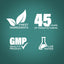 Graphic stating Finest Ingredients, 45 Years of Manufacturing, GMP Quality Product, Lab Tested
