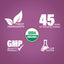 Graphic stating Finest Ingredients, 45 Years of Manufacturing, USDA Organic, GMP Quality Product, Lab Tested