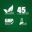 Graphic stating Finest Ingredients, 45 Years of Manufacturing, GMP Quality Product, Lab Tested