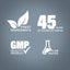 Graphic stating Finest Ingredients, 45 Years of Manufacturing, GMP Quality Product, Lab Tested