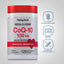CoQ10 bottle with icons indicating extra strength formula, non-GMO, gluten and wheat free, no artificial flavors or preservatives.