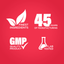 Infographic showing finest ingredients, 45 years of manufacturing, GMP quality product, and lab tested assurance.