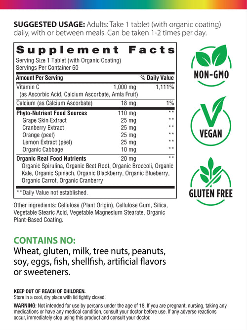 Super C 1,000 mg + Real Food Nutrients, 60 Vegan Caplets