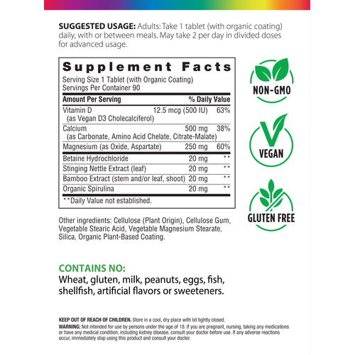 Calcium Magnesium and Vegan D3 + Real Food Nutrients, 90 Vegan Caplets