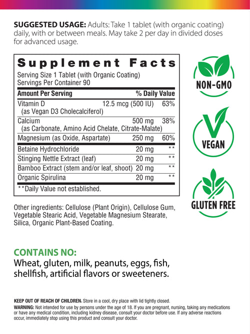 Calcium Magnesium and Vegan D3 + Real Food Nutrients, 90 Vegan Caplets
