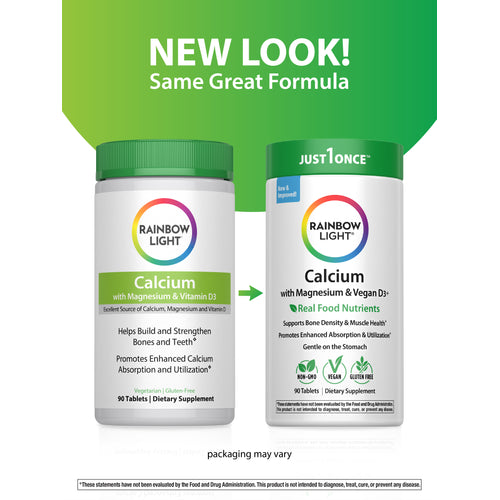 Calcium Magnesium and Vegan D3 + Real Food Nutrients, 90 Vegan Caplets