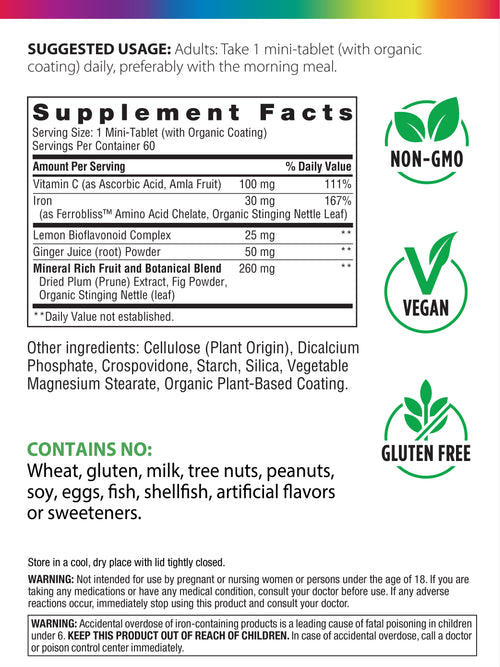 Complete Iron Mini-Tablets + Real Food Nutrients, 60 Vegan Mini-Tablets