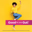 A young woman celebrating with text 'Good for your Gut!' promoting a women's probiotic.