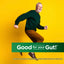 A joyful senior man runs, promoting Ultimate Flora Adult 50+ with a graphic 'Good for your Gut!'