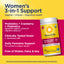 Product highlights graphic stating Women's 3-in-1 Probiotics, Cranberry, Prebiotics, L. rhamnosus GG strain, Free of Gluten, Dairy & Soy.