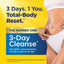 Midsection of a woman with text stating '3 Days. 1 You. Total-Body Reset.' and 'THE NUMBER ONE^ 3-Day Cleanse'.