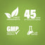 Infographic highlighting finest ingredients, 45 years of manufacturing, GMP quality product, and lab testing.