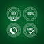 Infographic illustrating USA packaged, tested, 100% top quality, finest ingredients ethically sourced, GMP quality certified.