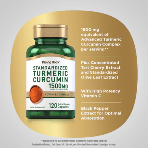 Turmeric Curcumin Standardized Advanced Complex, 1500 mg (per serving), 120 Quick Release Capsules, 2  Bottles