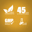Infographic highlights finest ingredients, 45 years of manufacturing, GMP quality, and lab-tested assurance.