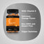 Product highlights graphic stating With Vitamin E, Delicious Orange Flavor, Non-GMO and Gluten Free, Vegan Gummies.