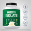 WheyFit Isolate bottle with icons indicating gluten, wheat, and soy-free, non-GMO, no artificial flavors, sweeteners, or colors.