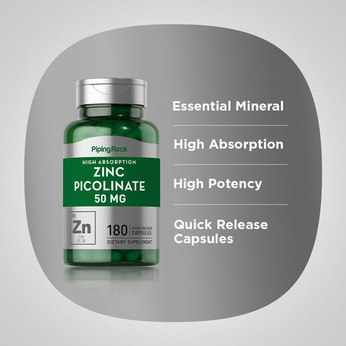 Zinc Picolinate (High Absorption Zinc), 50 mg, 180 Quick Release Capsules